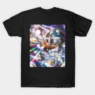 Llama On Rainbow Laser Cat Unicorn In Space T-Shirt